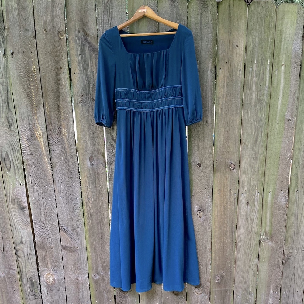 Blue Flowing Chiffon Maxi Dress